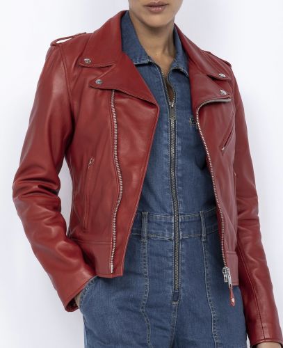 Blouson perfecto cuir agneau Schott LCW1601D rouge.