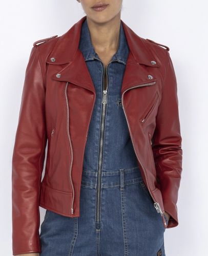 Blouson perfecto cuir agneau Schott LCW1601D rouge.