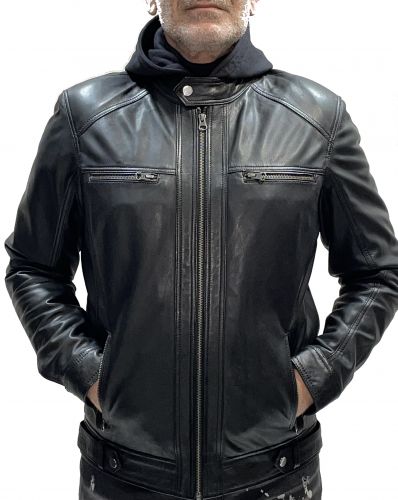 BLOUSON CUIR AGNEAU BLACK SKIN DONY BLACK