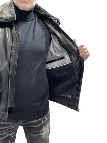 PILOTE CUIR BLACK SKIN COL AMOVIBLE ICON NOIR 