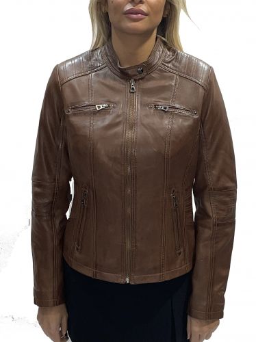 VESTE EN CUIR LPB MARRON SANDY 