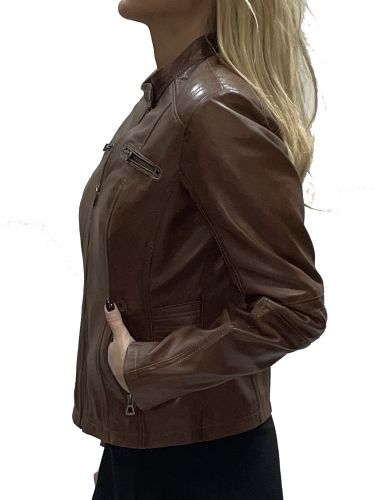 VESTE EN CUIR LPB MARRON SANDY 