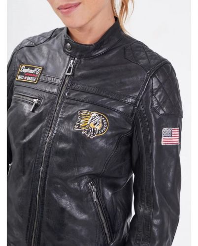 BLOUSON CUIR DAYTONA73 OLINA FULL BLACK 
