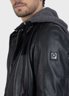 JIMMY (REF. 62061) NOIR - BLOUSON EN CUIR VÉRITABLE CAPUCHE AMOVIBLE