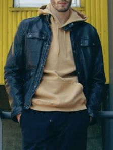 TRUCK  NOIR  BLOUSON COL HAUT EN CUIR VERITABLE
