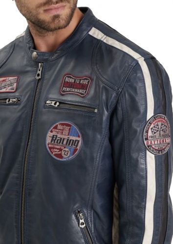 REXRS CUIR DAYTONA 73 BIKER BLEU