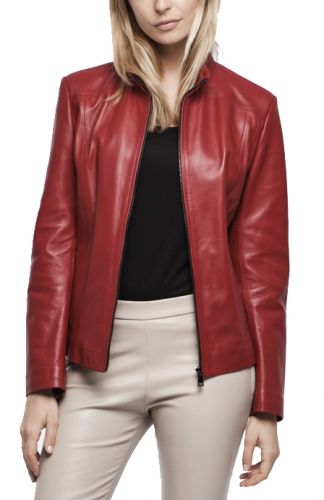 blouson femme en cuir souple rouge hermes