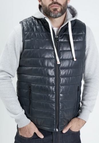 TRAVIS GILET EN CUIR STYLE DOUDOUNE SANS MANCHE