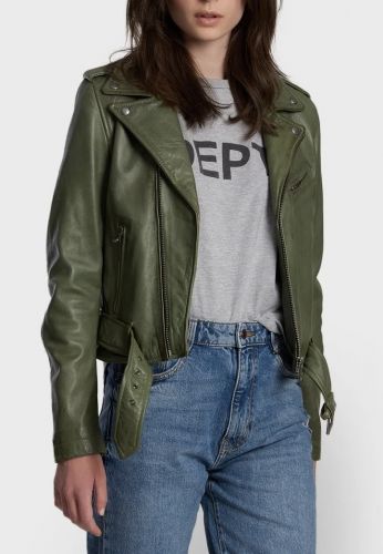 BLOUSON FEMME EN CUIR OAKWOOD VERT HARLEM