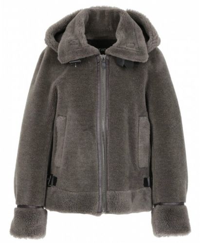 TRESOR (REF. 64255) KAKI FONCE - MANTEAU COURT REVERSIBLE EFFET MOUTON RETOURNE