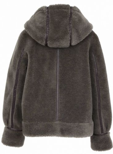 TRESOR (REF. 64255) KAKI FONCE - MANTEAU COURT REVERSIBLE EFFET MOUTON RETOURNE