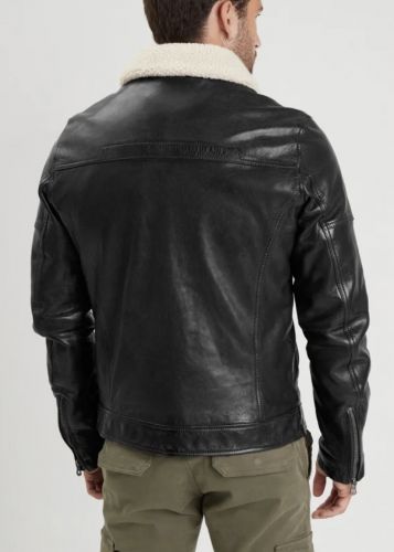 BLOUSON EN CUIR DAYTONA 73 PLATON BLACK COL AMOVIBLE