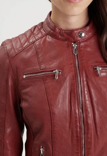 Blouson femme cuir agneau Rose Garden Jodyta rouge. 