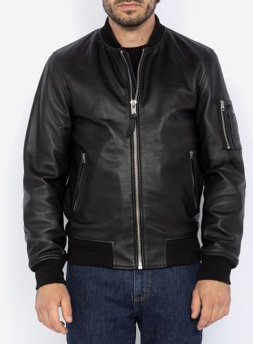 BLOUSON BOMBER EN CUIR NOIR