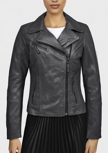 CLUB METAL (REF. 64715) NOIR - BLOUSON ASYMETRIQUE EPURE EN CUIR VÉRITABLE