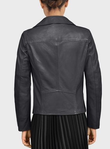 CLUB METAL (REF. 64715) NOIR - BLOUSON ASYMETRIQUE EPURE EN CUIR VÉRITABLE