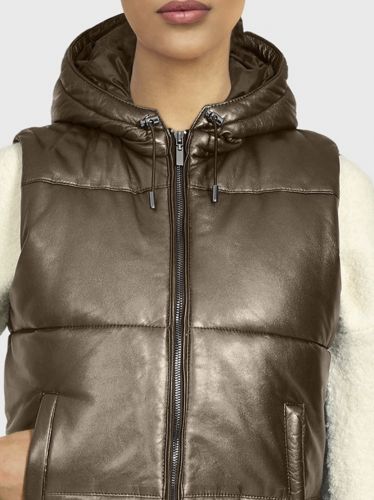 LAUREN METAL (REF. 64726) GOLD - DOUDOUNE SANS MANCHES EN CUIR VÉRITABLE