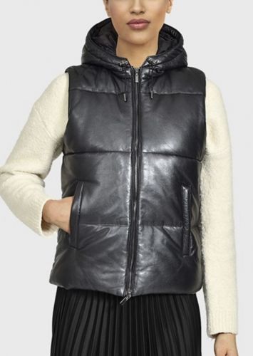 LAUREN METAL (REF. 64726) NOIR - DOUDOUNE SANS MANCHES EN CUIR VÉRITABLE