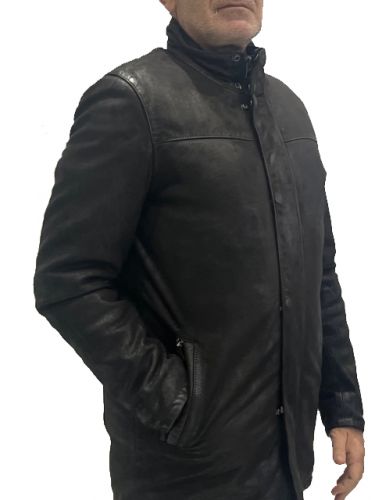 Hamilton - Blouson cuir noir quatre poches veste moto cuir plongé