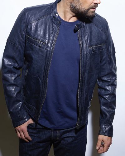 Blouson homme cuir agneau Daytona COLLINS LAMB paolo NAVY