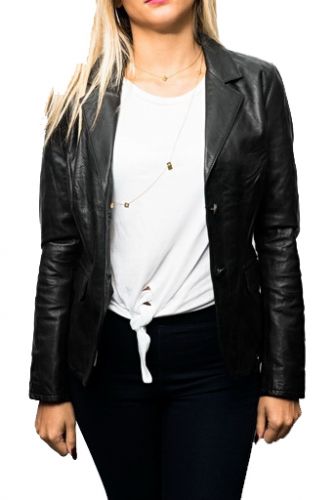 Veste Cuir Rose Garden Irina Black.Blazer cuir agneau.