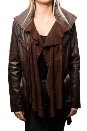 blouson en cuir LPB femme marron Lumière.