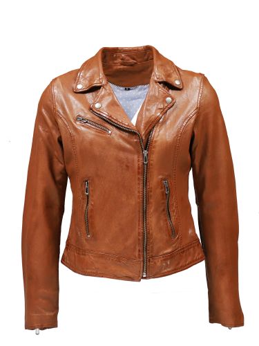 blouson perfecto marron clair en cuir pas cher