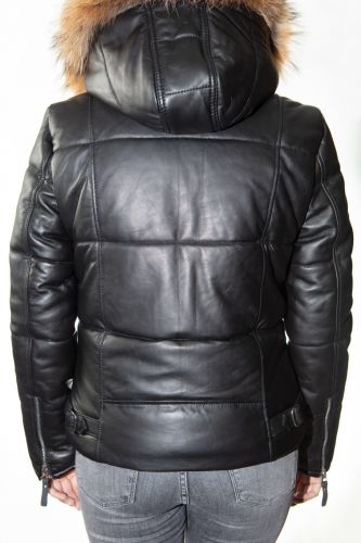 Doudoune cuir femme Schott Lcwdanyh noir.