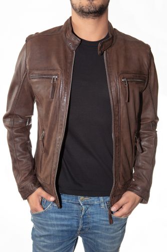 Blouson cuir homme Oakwood Castel marron.