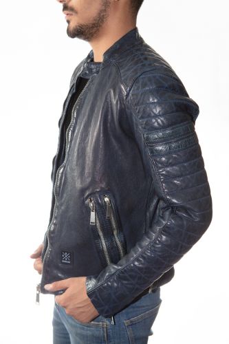 blouson cuir bleu pour homme de marque