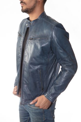 Blouson cuir homme Revacuir Aaron bleu