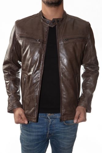 Blouson cuir homme Revacuir Aaron marron.