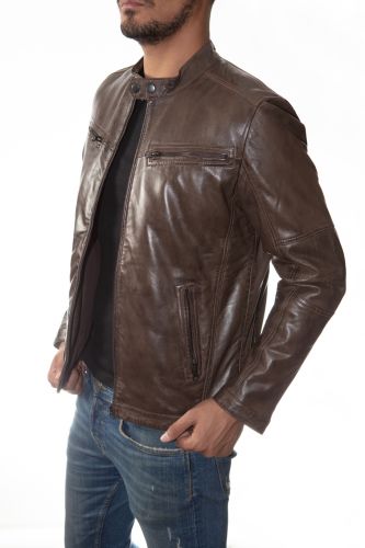Blouson cuir homme Revacuir Aaron marron.