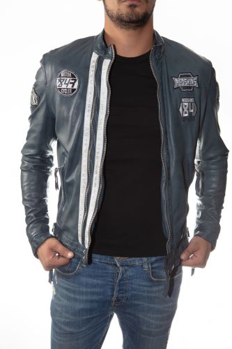 Blouson cuir homme Redskins Reese cobalt ice
