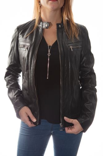 Blouson cuir femme Rose Garden Silene noir