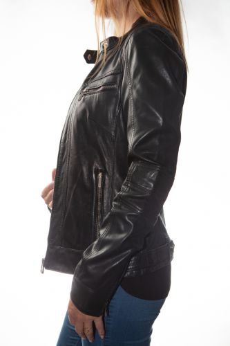 Blouson cuir femme Rose Garden Silene noir