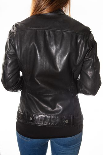 Blouson cuir femme Rose Garden Silene noir