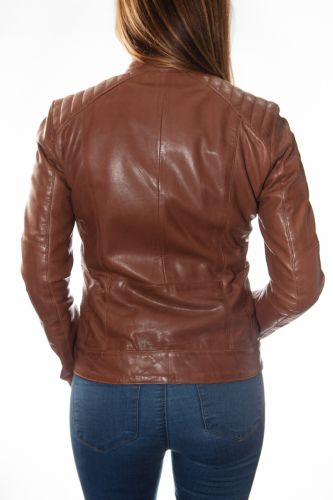 Blouson femme cuir agneau Rose Garden Jody cognac