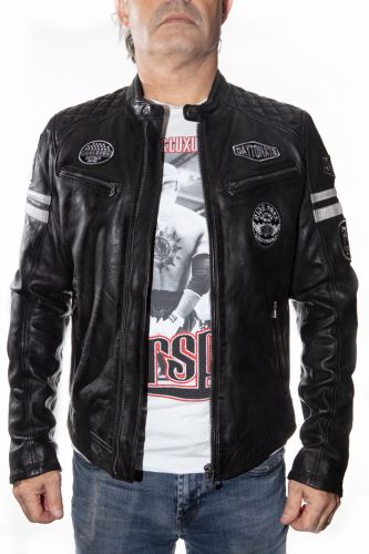 blouson cuir style moto avec écusson daytona73