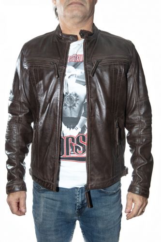 blouson cuir homme giovanni bike marron