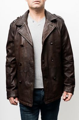 Veste caban cuir agneau vieilli Daytona Funder marron