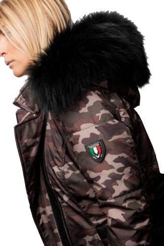 Doudoune Ventiuno Sofia camouflage col fourrure noir. Distributeur officiel de la marque VENTIUNO.