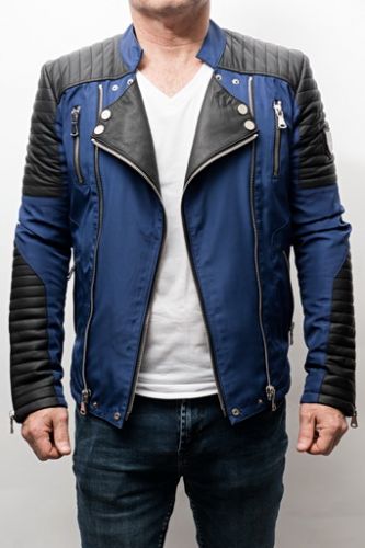 Blouson empiécements cuir agneau