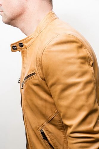 veste en cuir pour homme marron clair