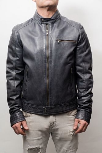 Blouson cuir agneau Daytona Hugo gris.