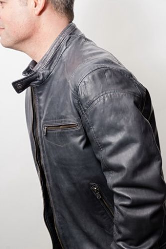Blouson cuir agneau Daytona Hugo gris.