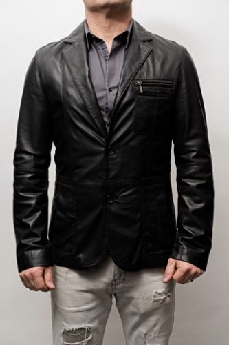 veste en cuir coupe blazer