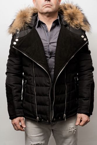 Blouson Horspist Carlton Noir/Daim col naturel.