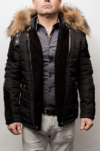 Blouson Horspist Carlton Noir/Daim col naturel.