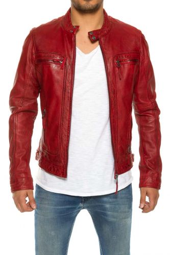  Blouson cuir agneau Oakwood Casey rouge.